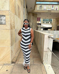 tight stripes tassel sweater skirt women's summer sleeveless hip skirt silmslimming lookknittingdress