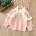 Girlsweater round neck knitting bottom shirt new arrival lace fleece-linedthickened children's clothing fleece-linedheattechtops