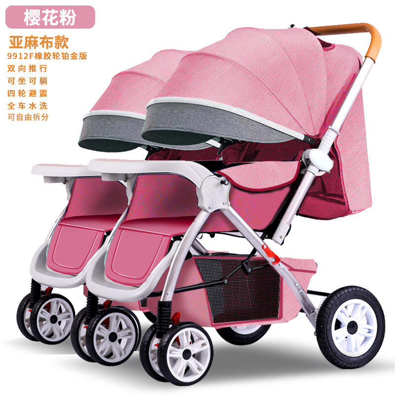 Twin stroller - lightweight, high-view, portable, convertible (sitting/reclining), detachable, double baby stroller, foldable, universal fit