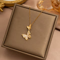 [set] european and american popular butterfly necklace earrings titanium steel light luxury exquisite new high-end sense clavicle chain jewelry