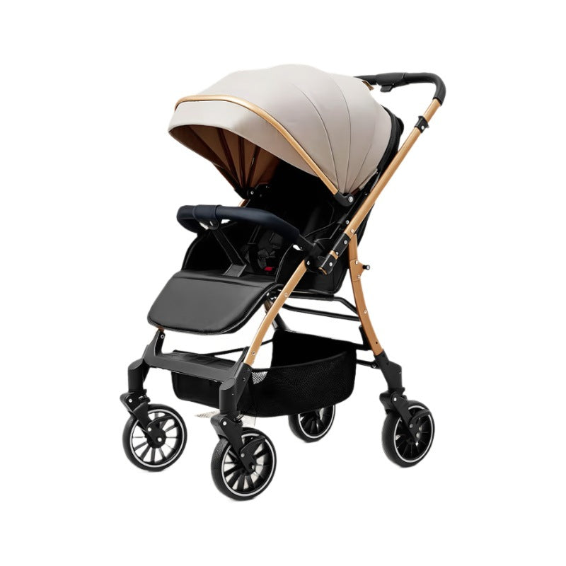 Upgraded four-wheel universal baby stroller - convertible reclining infant carriage with one-click fold