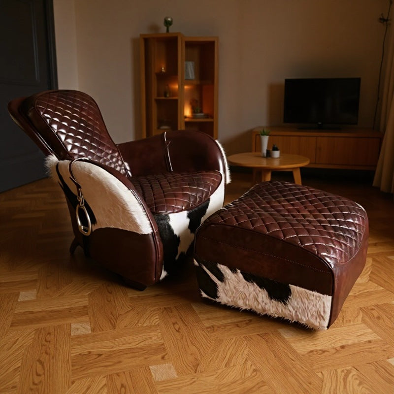 Single sofa chair combination cowhide villa room cigar bar lounge chair oil wax leather saddle chair medieval chair