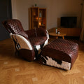 Single sofa chair combination cowhide villa room cigar bar lounge chair oil wax leather saddle chair medieval chair