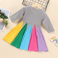 New girls' dress: stylish color block long-sleeve rainbow princess dress for toddlers and young children