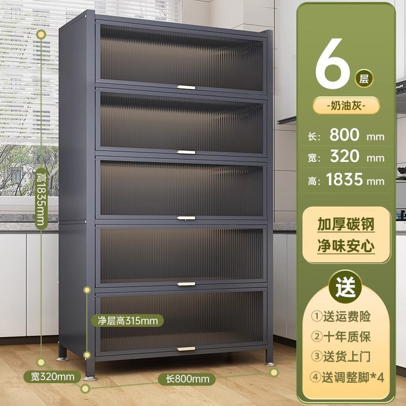 Kitchen storage rack floor-standing multi-layer storage cabinet sideboard microwave oven for home with door multifunctional cabinet storage rack
