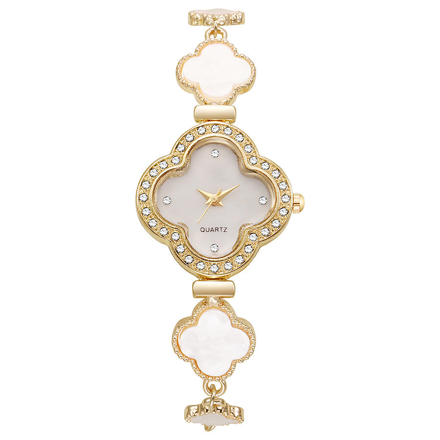 New arrival lazy pull-out four-leaf clover diamond ladies watch niche stylecasualclassy female student export bracelet watch