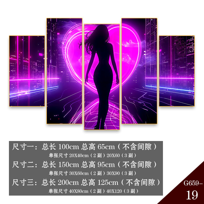 Bar clear bar wall decoration painting KTV box private room atmosphere decoration mural neon lights beautiful woman back painting