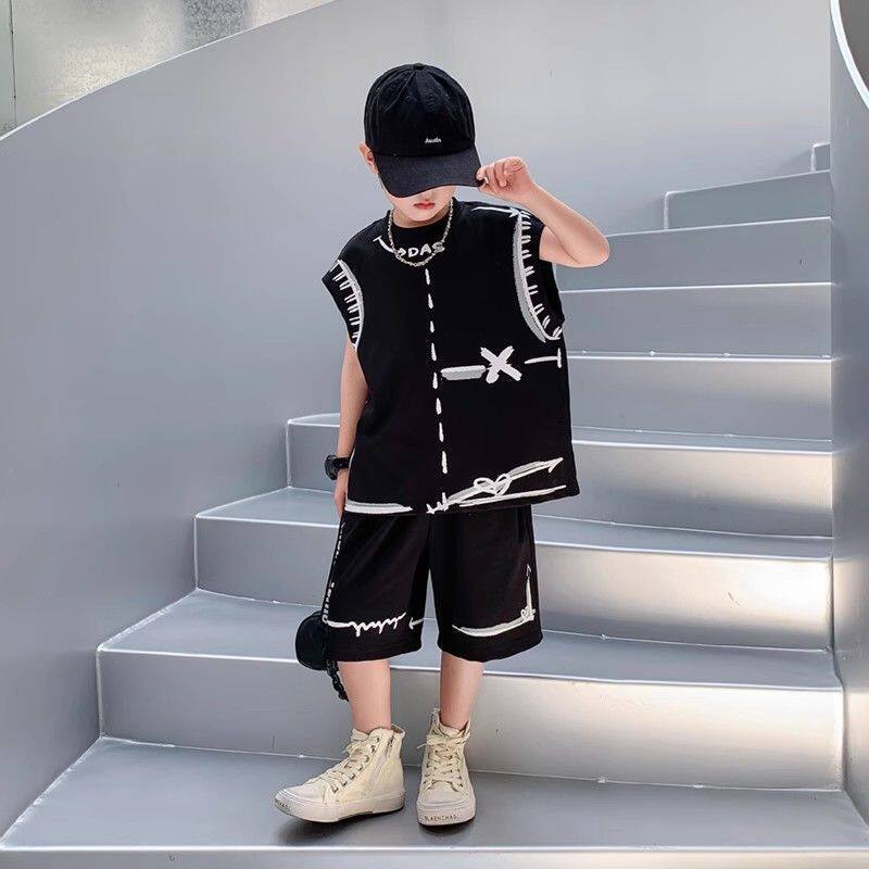Children's  children's clothing boys summer vest new kids handsome sleeveless suit boys two-piece set classy