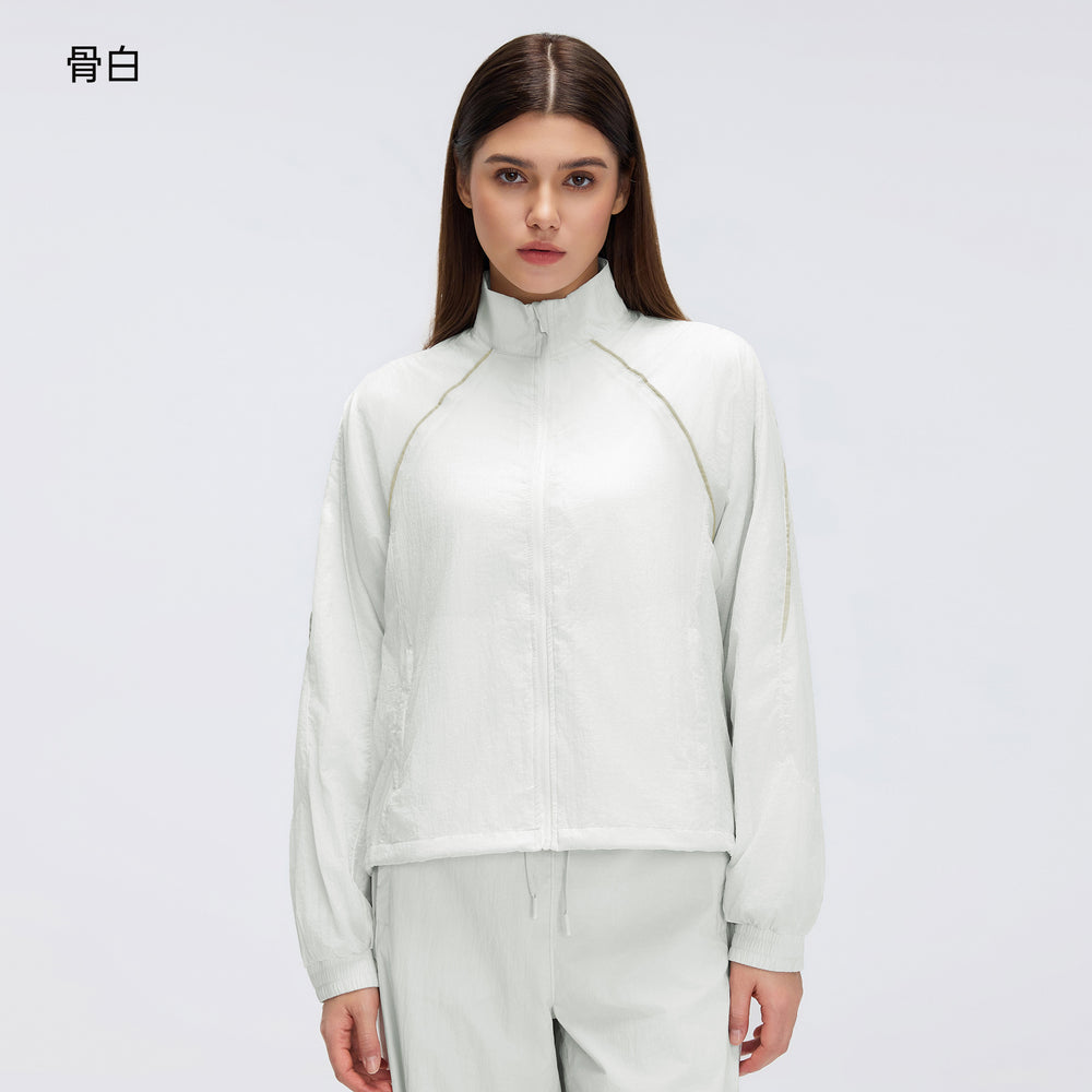 Windproof stand collar long sleeve women's loose casual short jacket outdoor cycling sports windbreaker d26018