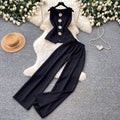 K-stylework clothing style stereo flower decoration vest high waistloose pantstwo-piece set female summervestslimming looksuit