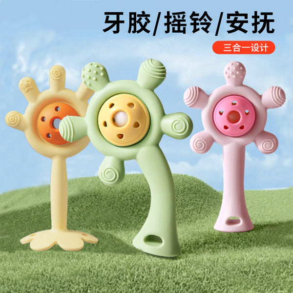 Baby silicone palm rattle toothpaste 0-1 year old baby soothes the mouth, bites the glue baby anti-eats the hand grinding stick