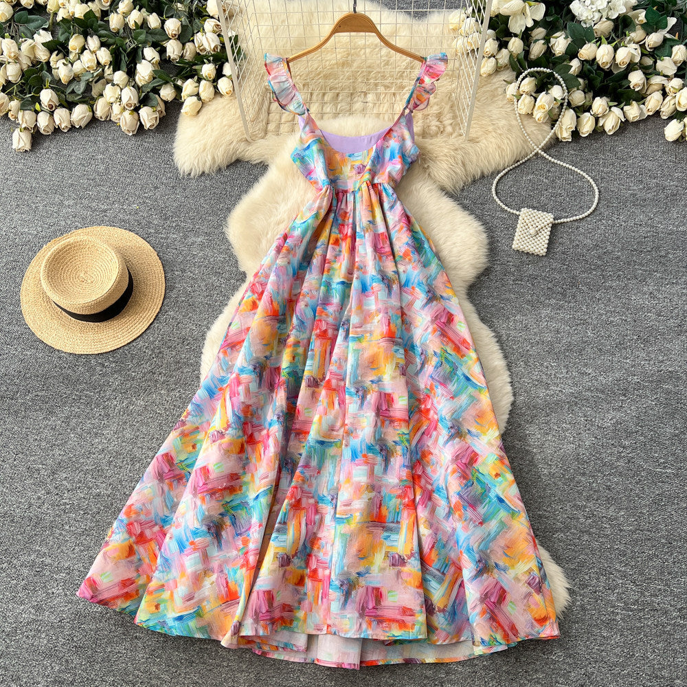 French chic floral print cami dress - women's  spring/summer new arrival - designer style beach vacation midi dress