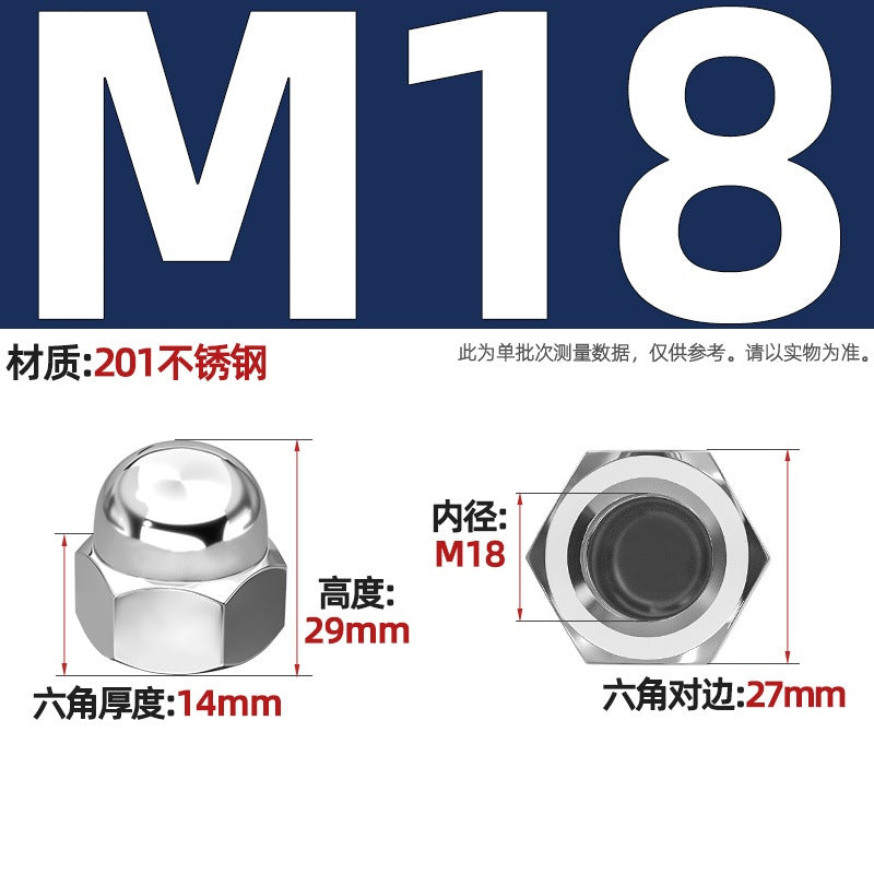 201 stainless steel round ball head hexagonal cover type nut decorative screw cap female cap integrated M4M5M6M8M24