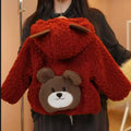 Girlwinter baby cutebearfleece-linedthickened clothes western style kidsoutwearfall and winternew arrivalfurrytops
