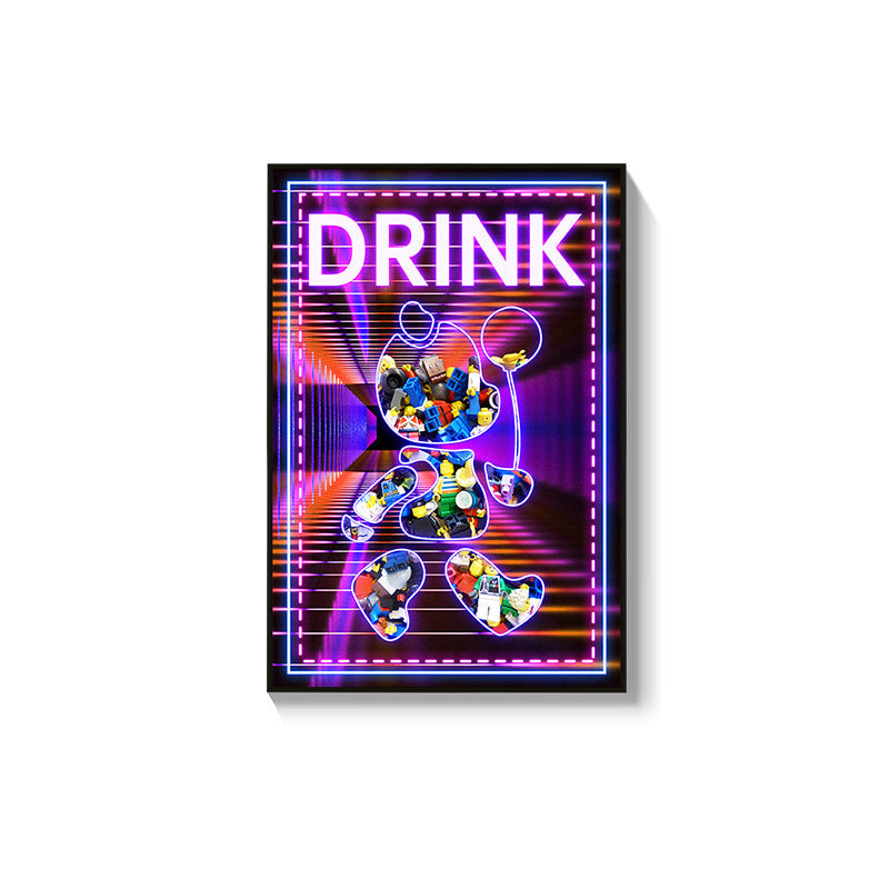 Trend luminous violence bear decorative painting hairdresser bar KTV creative led ambient light building block bear kaws hanging painting