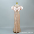Custom european and american children's formal dresses, new  collection: sequined, slim-fit, bow-tie, host/performance outfit with puff sleeves - cross-border e-commerce
