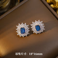 hot-selling fashion light luxury square necklace, earrings, and ring set, featuring sapphire accents. a sophisticated and versatile accessory, perfect for pairing with sweaters and other outfits