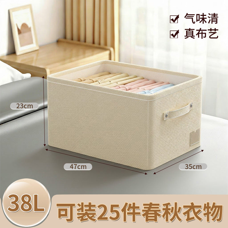 Fabric clothes storage box for wardrobe layering, clothes and pants organizer, cotton linen foldable storage basket for home use
