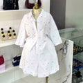 European and american cross-border women's fashion:  summer new arrival - stylish turn-down collar, loose fit, heavily embellished diamond-studded shirt and wide-leg pants set