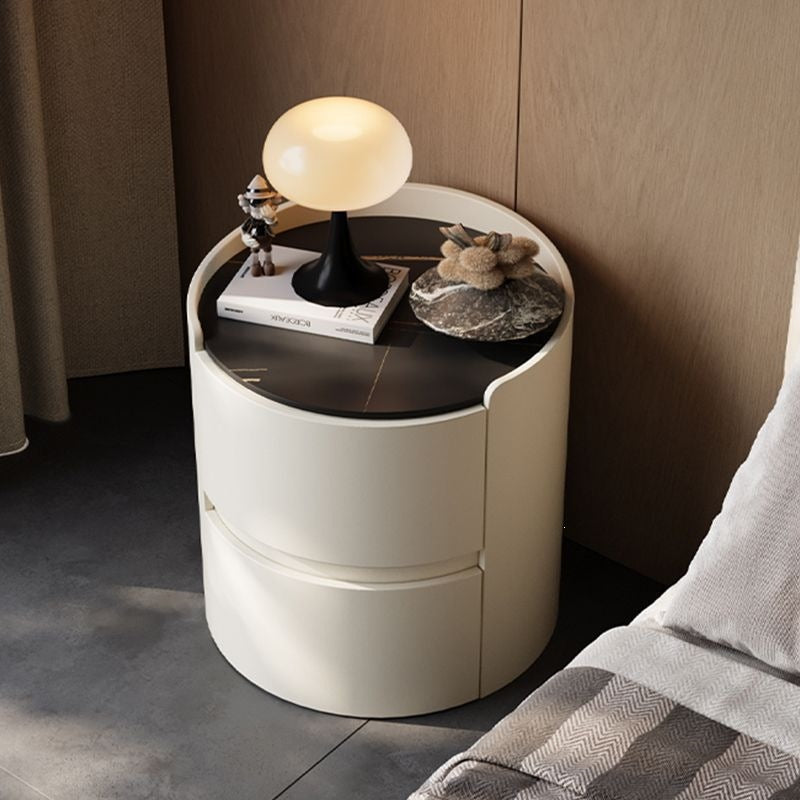 Italian round bedside table solid wood classy sense normcore bedroom slate bedside table casual modern accessible luxury storage cabinet