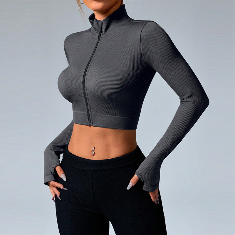 Cross-border seamless stand-up collar zipper yoga clothes jacket women's cardigan quick-drying sports top long-sleeved autumn and winter fitness clothes