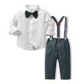 New british style boys' spring outfit: long-sleeved white shirt and suspender pants formal set - spring new arrivals for boys' clothing