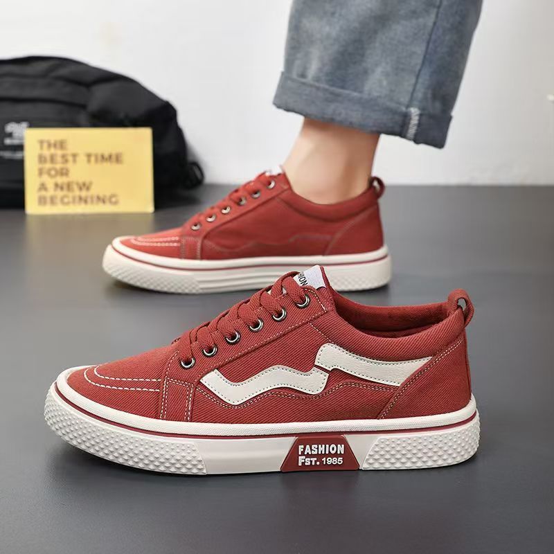 Men's canvas shoes 2025 new winter anti-slip athletic sneakers summer breathable red versatile casual men's shoes
