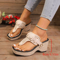 Export cross-border wedge thick bottom straw sandals large size wedge heel florals flip-flops bohemia style women's sandals
