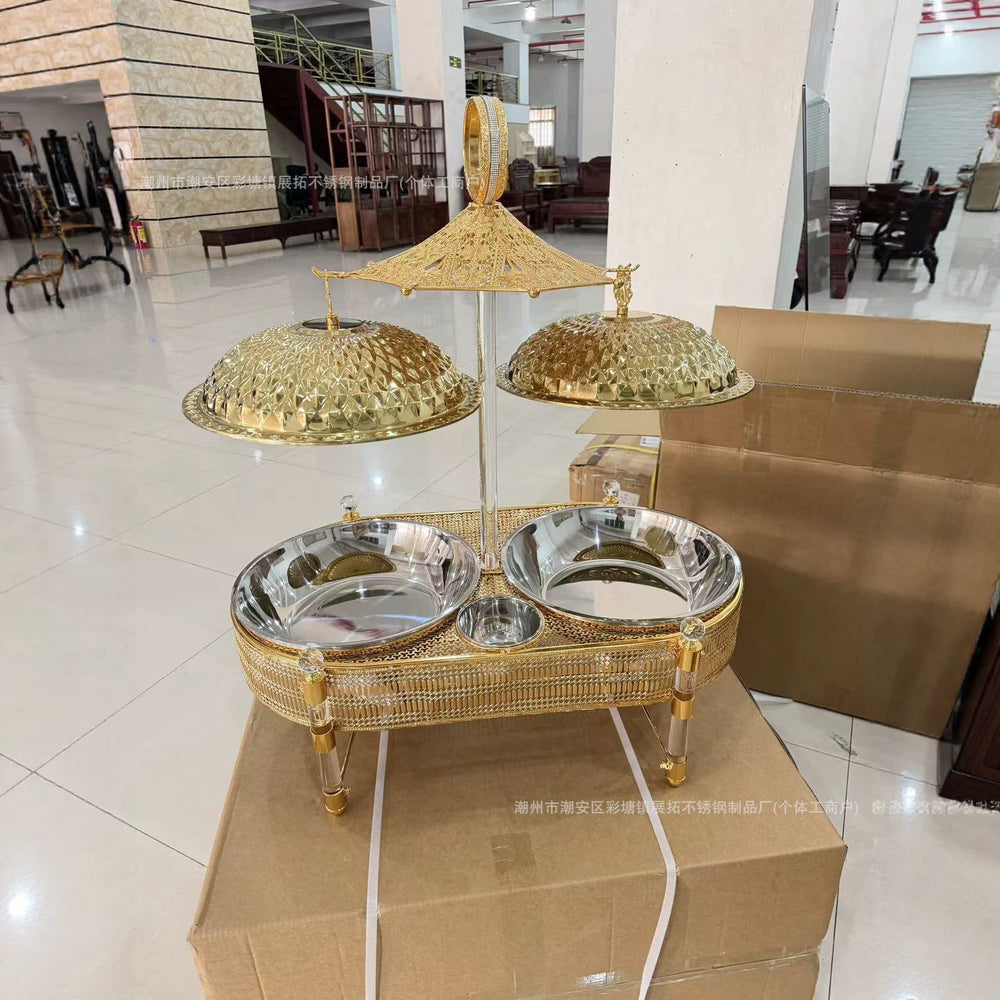High-end gold stainless steel buffet warming cabinet - large capacity buffet stove for cross-border e-commerce - hotel ready stock wholesale