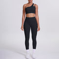 Cloud-feel one-shoulder backless sports bra set - high-waisted, butt-lifting, compression yoga outfit - quick-dry running & fitness set for women