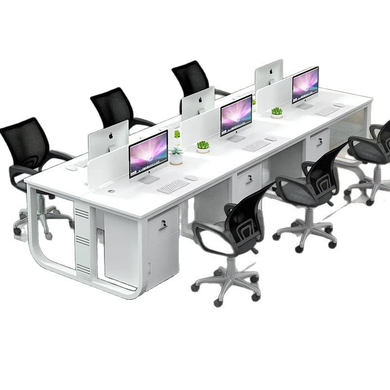 Modern minimalist desk set - 4/6 workstation with partition, staff card seat, office desk and chair combination