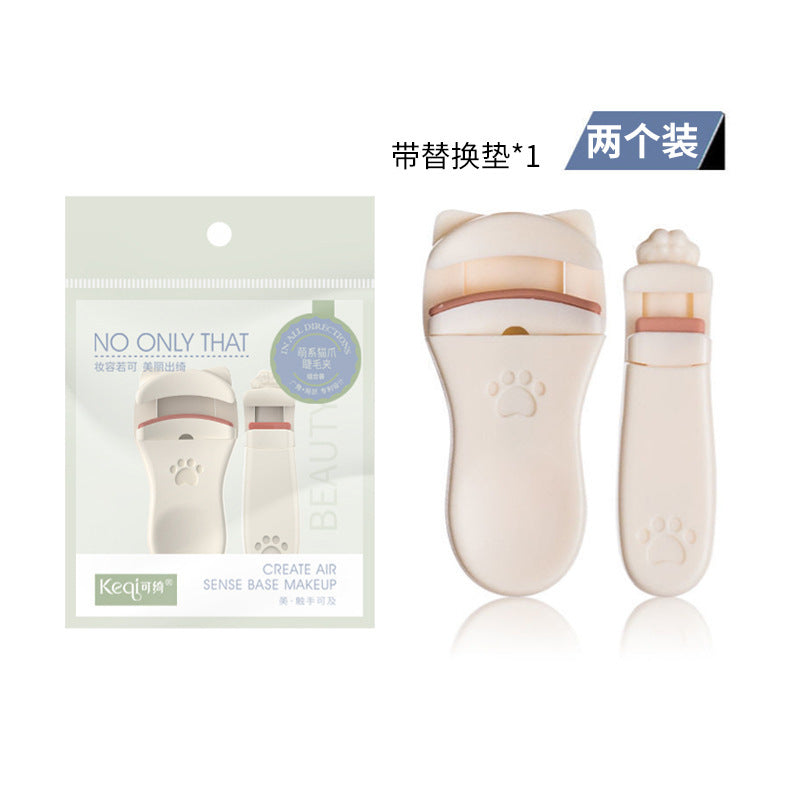 Keqi mini wide-angle eyelash curler - cat paw design, eyelid-friendly, long-lasting curl, adhesive strip included, beauty tool