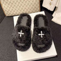 Celebrity style letter fur slippers thick soleoutwearfashioneasiest for match2024 autumn and winter new arrival women's home cotton slippers