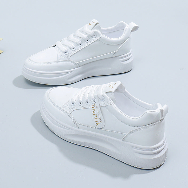 Wholesale women's white sneakers - new spring/autumn collection, versatile leather upper, breathable canvas, lightweight athletic casual skate shoes, fashionable