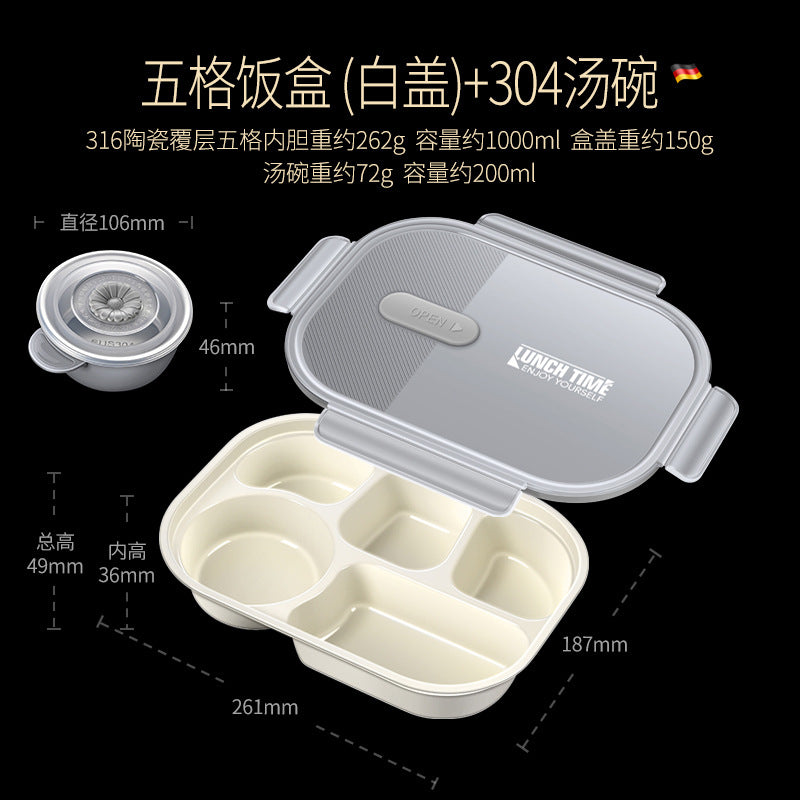 316 ceramic coated lunch box can be heated in microwave oven, lunch box, office workers bring rice, sealed and divided bento lunch box