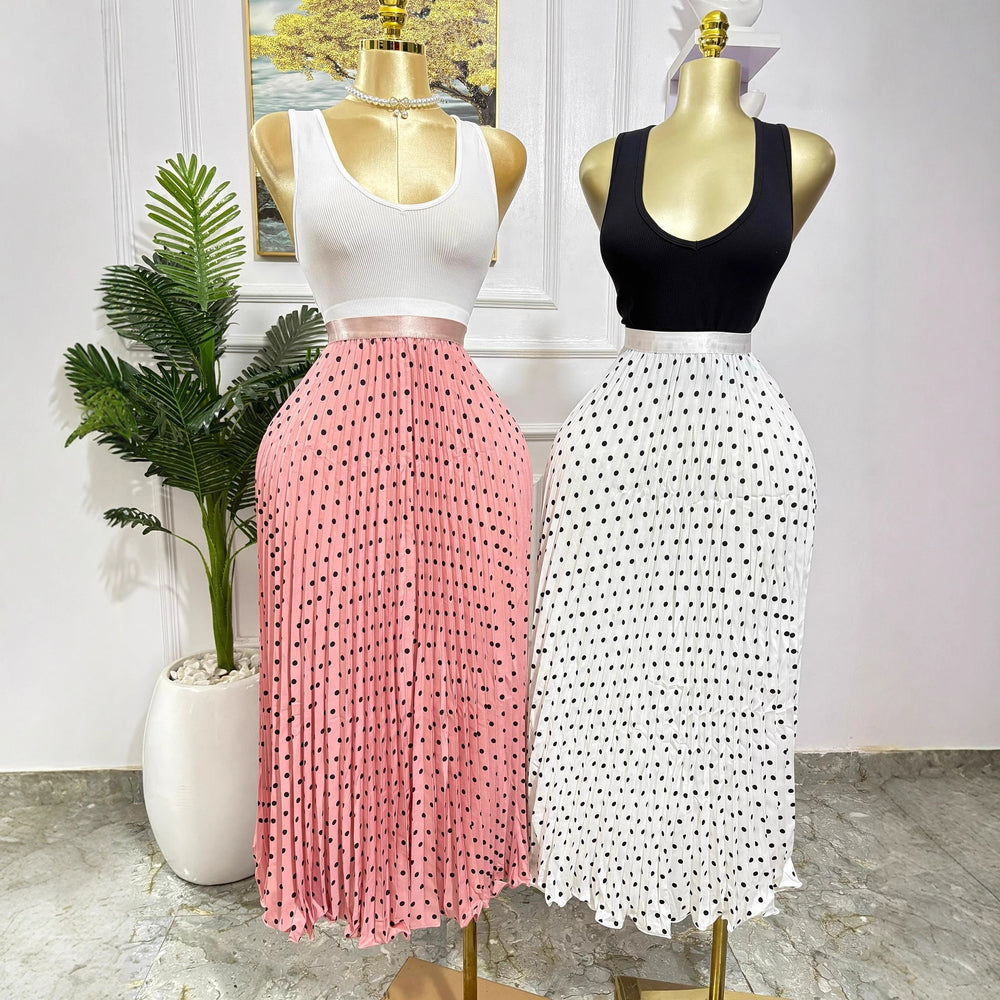 Classic fashion pleated polka dot midi skirt - french sweet style, versatile high-waisted a-line skirt