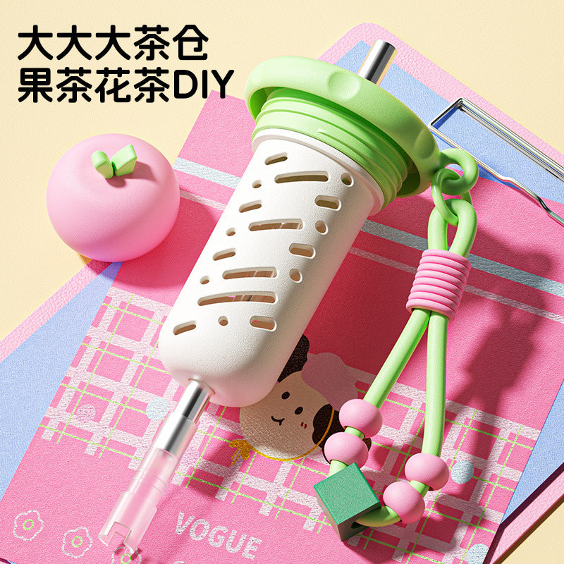 New arrivalcute girls high-looking stainless steel thermos cup with tea drain, rope straw cup, student household water cup