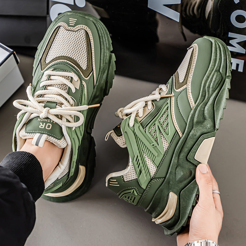 Men's 2025 new winter mesh breathable soft sole athletic casual shoes - youth height increasing chunky sole dad sneakers