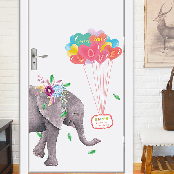 Elephant balloon door sticker Children's room entrance door Kindergarten classroom decoration, animal wall sticker SK9354