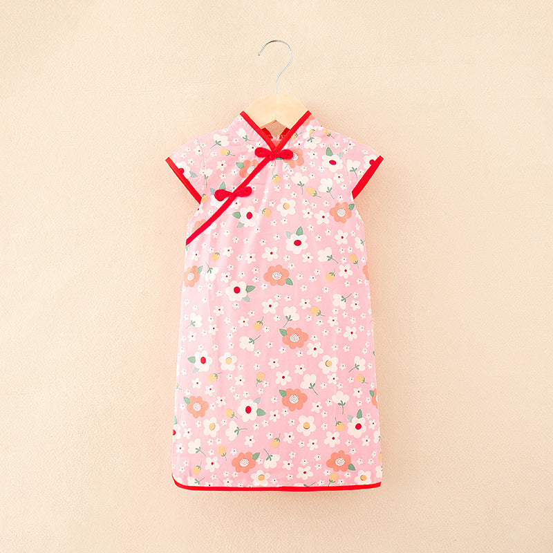Chinese style girls' cheongsam summer new arrival improved children's clothing  retro kids' dress printed baby skirt
