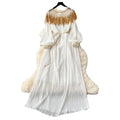 Autumn european and american retro court style heavy sequin embroidered long pleated puff sleeve dress women's pleated skirt