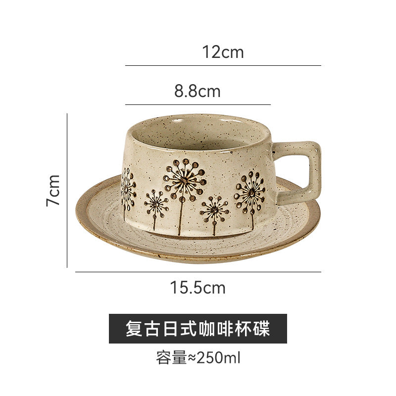 Vintage stoneware underglaze coffee cup and saucer set - ceramic drinking cup - office milk tea cup - high-style terracotta tea cup