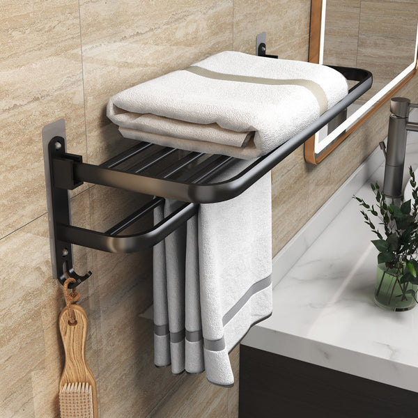 Suction cup towel rack No punching, bathroom seamless self-adhesive space aluminum black bath towel rack, bathroom nail-free towel bar