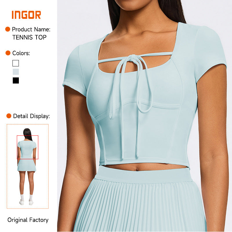 Summernew arrival strap tight sports short-sleeved women's slimming lookshorttops golf tennis wear running yoga wear