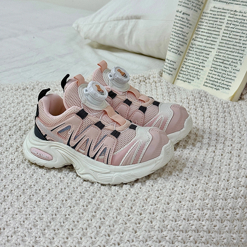 new autumn/winter kids' shoes: rotating buckle sneakers, boys' casual dad shoes, girls' outdoor shoes