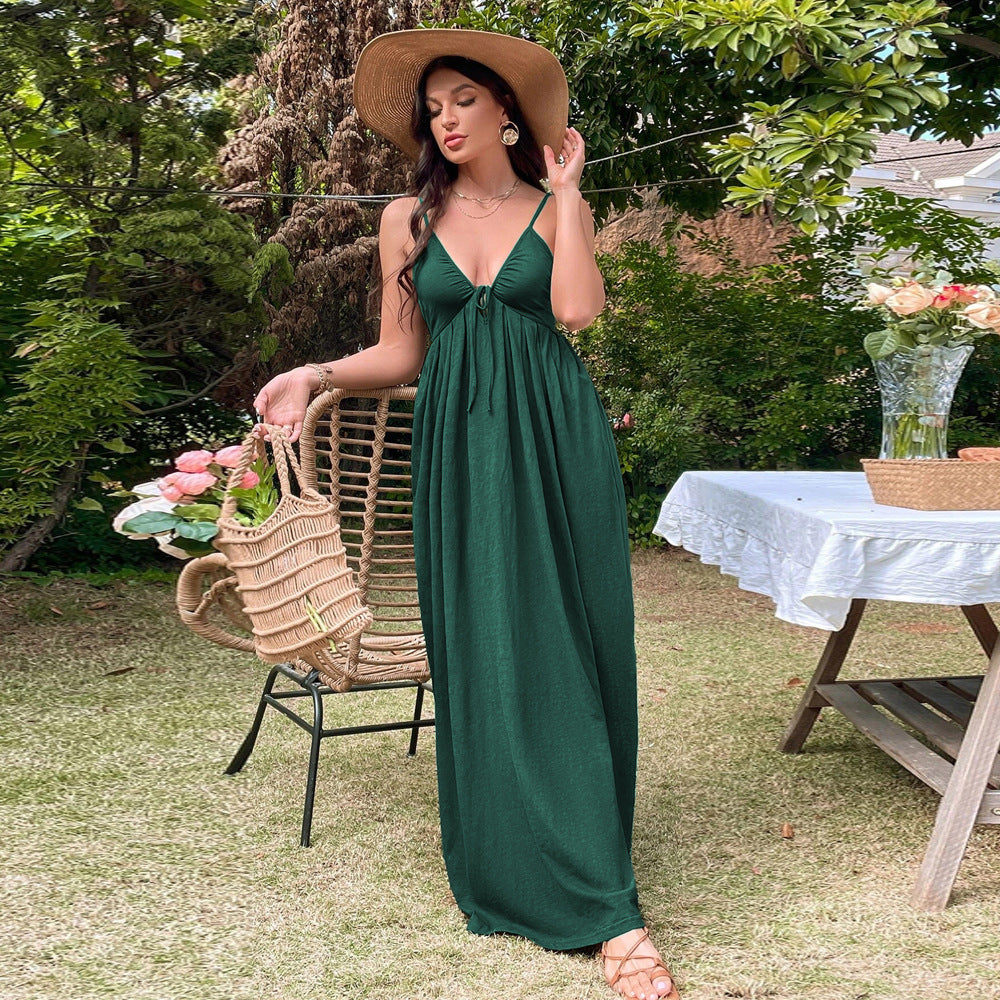 new european and american style cross-border women's clothing: vacation-inspired beach maxi dress - sexy backless, cinched waist, a-line sundress