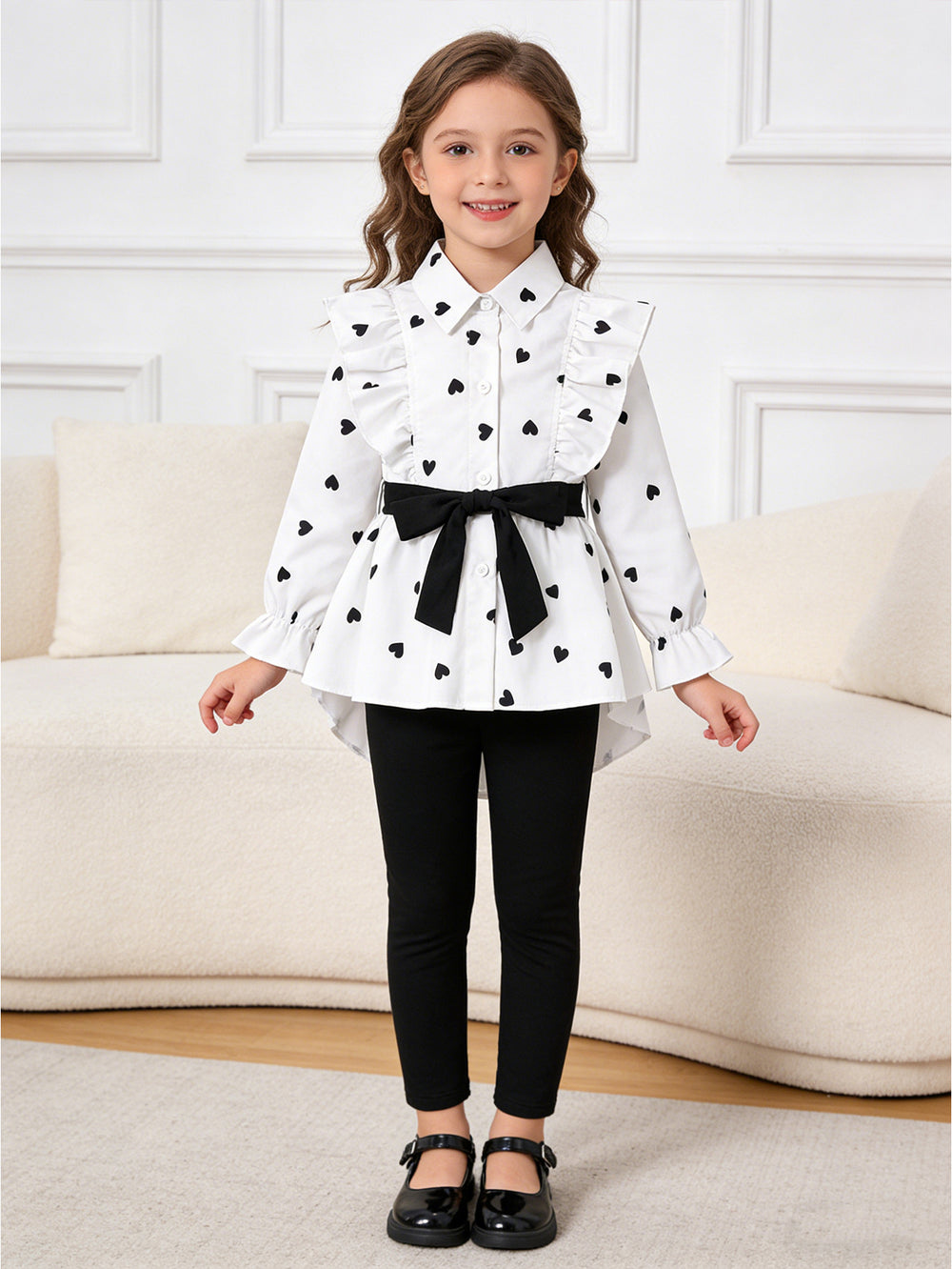 children's wear cross-border autumn new arrivals: girls' fashionable longline shirt dress with belt and leggings set