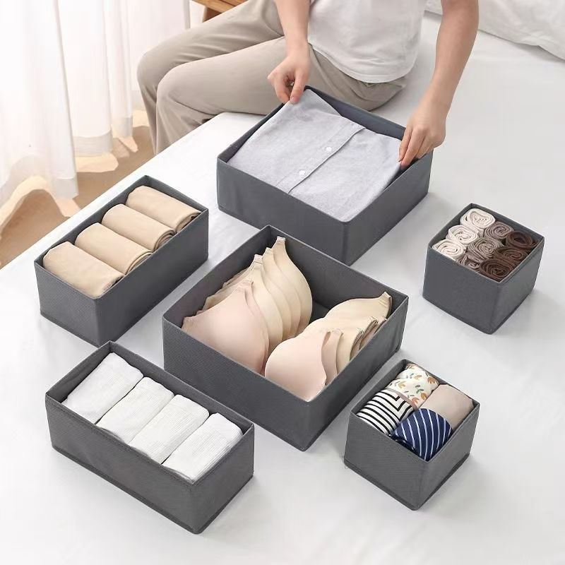 Customized non-woven storage box grid sorting clothes pants foldable drawer storage box desktop fabric