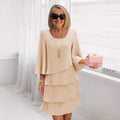 2025 new amazon foreign trade spring/summer fashion cake dress women's elegant loose slimming round neck dress