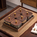 Six-compartment [hammered texture] glass bowl set with walnut wood tray and lid